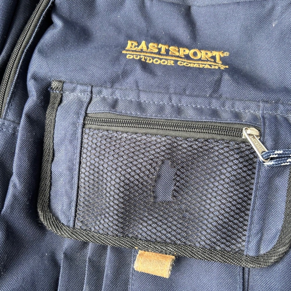 Eastsport Canvas Backpack Heritage Outdoor Rucksack Navy Blue Suede Trim School - Picture 2 of 15